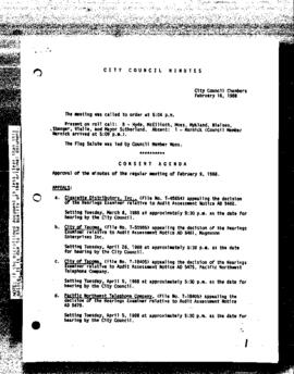 City Council Meeting Minutes, February 16, 1988