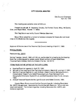 City Council Meeting Minutes, April 25, 1995