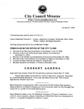 City Council Meeting Minutes, January 21, 2003
