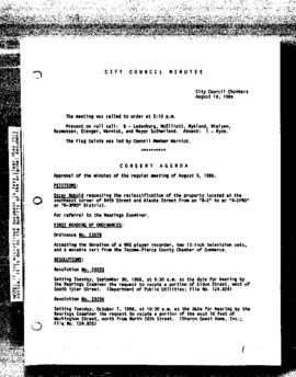 City Council Meeting Minutes, August 19, 1986