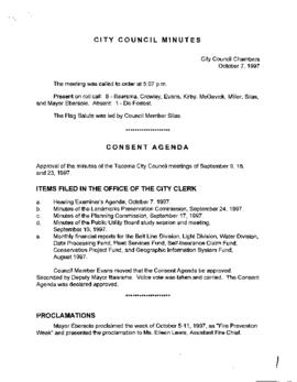 City Council Meeting Minutes, October 7, 1997