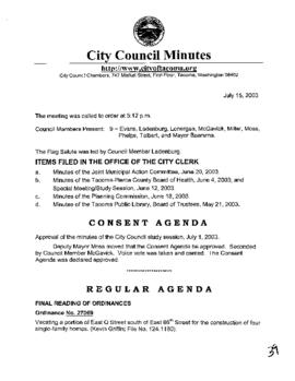 City Council Meeting Minutes, July 15, 2003