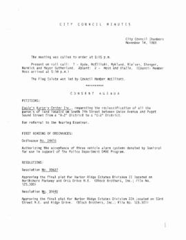City Council Meeting Minutes, November 14, 1989