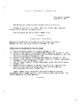 City Council Meeting Minutes, December 3, 1991
