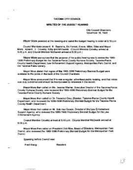 City Council Meeting Minutes, November 16, 1994