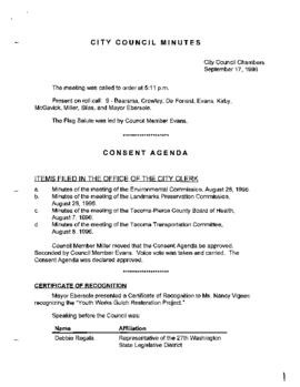 City Council Meeting Minutes, September 17, 1996