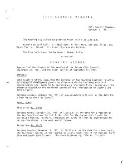 City Council Meeting Minutes, October 1, 1991