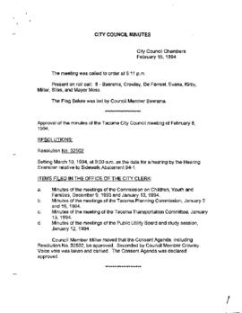 City Council Meeting Minutes, February 15, 1994