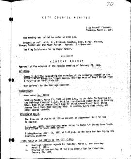 City Council Meeting Minutes, March 3, 1981