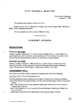 City Council Meeting Minutes, August 27, 1996