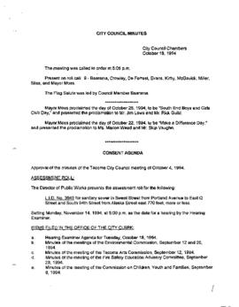 City Council Meeting Minutes, October 18, 1994