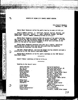 City Council Meeting Minutes, November 17, 1986