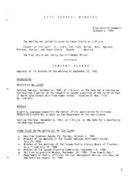 City Council Meeting Minutes, October 2, 1990