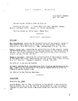 City Council Meeting Minutes, April 24, 1990