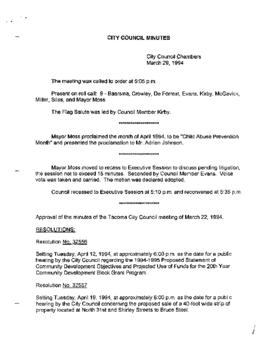 City Council Meeting Minutes, March 29, 1994