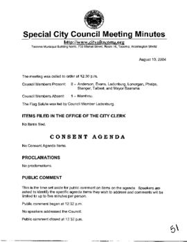 City Council Meeting Minutes, Special, August 10, 2004