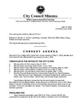 City Council Meeting Minutes, June 18, 2002