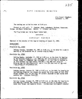 City Council Meeting Minutes, September 7, 1982