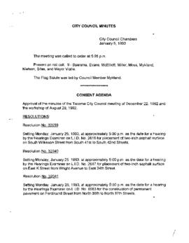 City Council Meeting Minutes, January 5, 1993