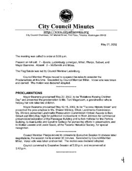 City Council Meeting Minutes, May 21, 2002