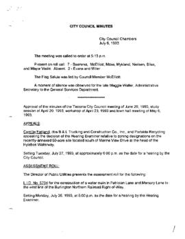 City Council Meeting Minutes, July 6, 1993