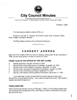 City Council Meeting Minutes, February 1, 2000