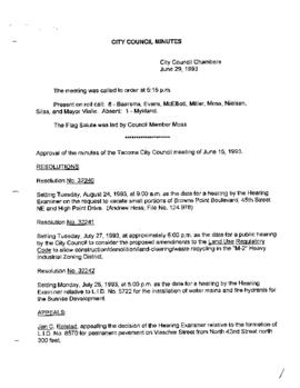 City Council Meeting Minutes, June 29, 1993