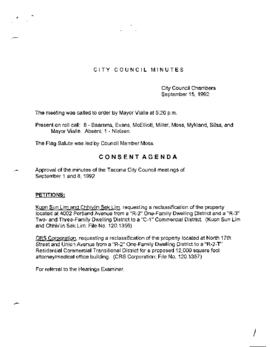 City Council Meeting Minutes, September 15, 1992
