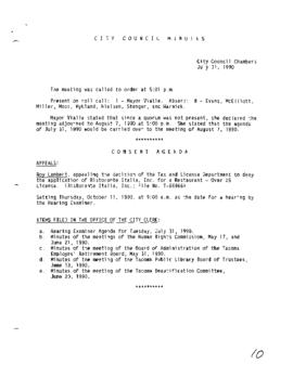 City Council Meeting Minutes, July 31, 1990