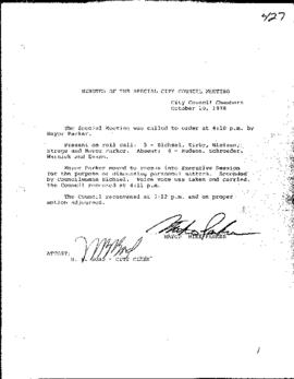 City Council Meeting Minutes, Special, October 10, 1978