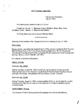 City Council Meeting Minutes, July 20, 1993