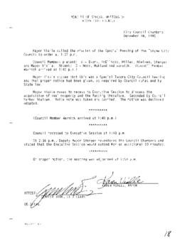 City Council Meeting Minutes, Special, December 18, 1990