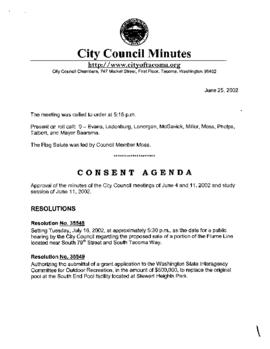 City Council Meeting Minutes, June 25, 2002