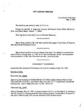 City Council Meeting Minutes, May 2, 1995