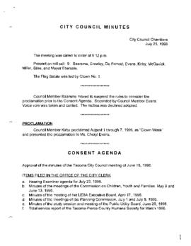City Council Meeting Minutes, July 23, 1996