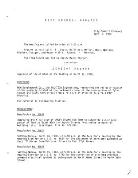 City Council Meeting Minutes, April 3, 1990