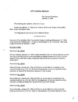 City Council Meeting Minutes, January 4, 1994