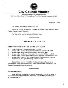 City Council Meeting Minutes, November 3, 1998