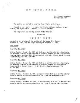 City Council Meeting Minutes, November 26, 1991