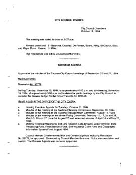 City Council Meeting Minutes, October 11, 1994