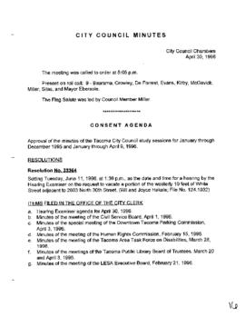 City Council Meeting Minutes, April 30, 1996