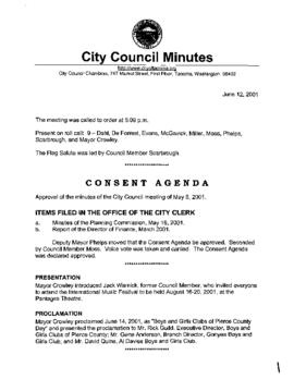 City Council Meeting Minutes, June 12, 2001