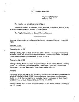 City Council Meeting Minutes, March 2, 1993