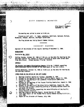 City Council Meeting Minutes, September 9, 1986
