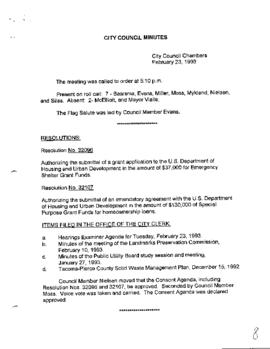 City Council Meeting Minutes, February 23, 1993