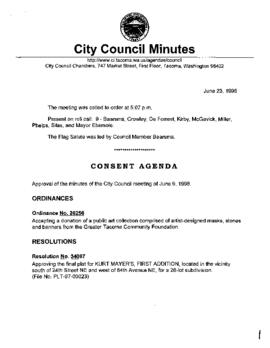 City Council Meeting Minutes, June 23, 1998