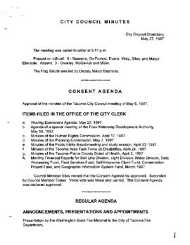 City Council Meeting Minutes, May 27, 1997
