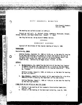 City Council Meeting Minutes, July 23, 1985