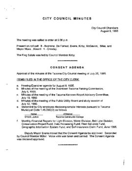 City Council Meeting Minutes, August 8, 1995