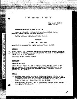 City Council Meeting Minutes, August 25, 1987